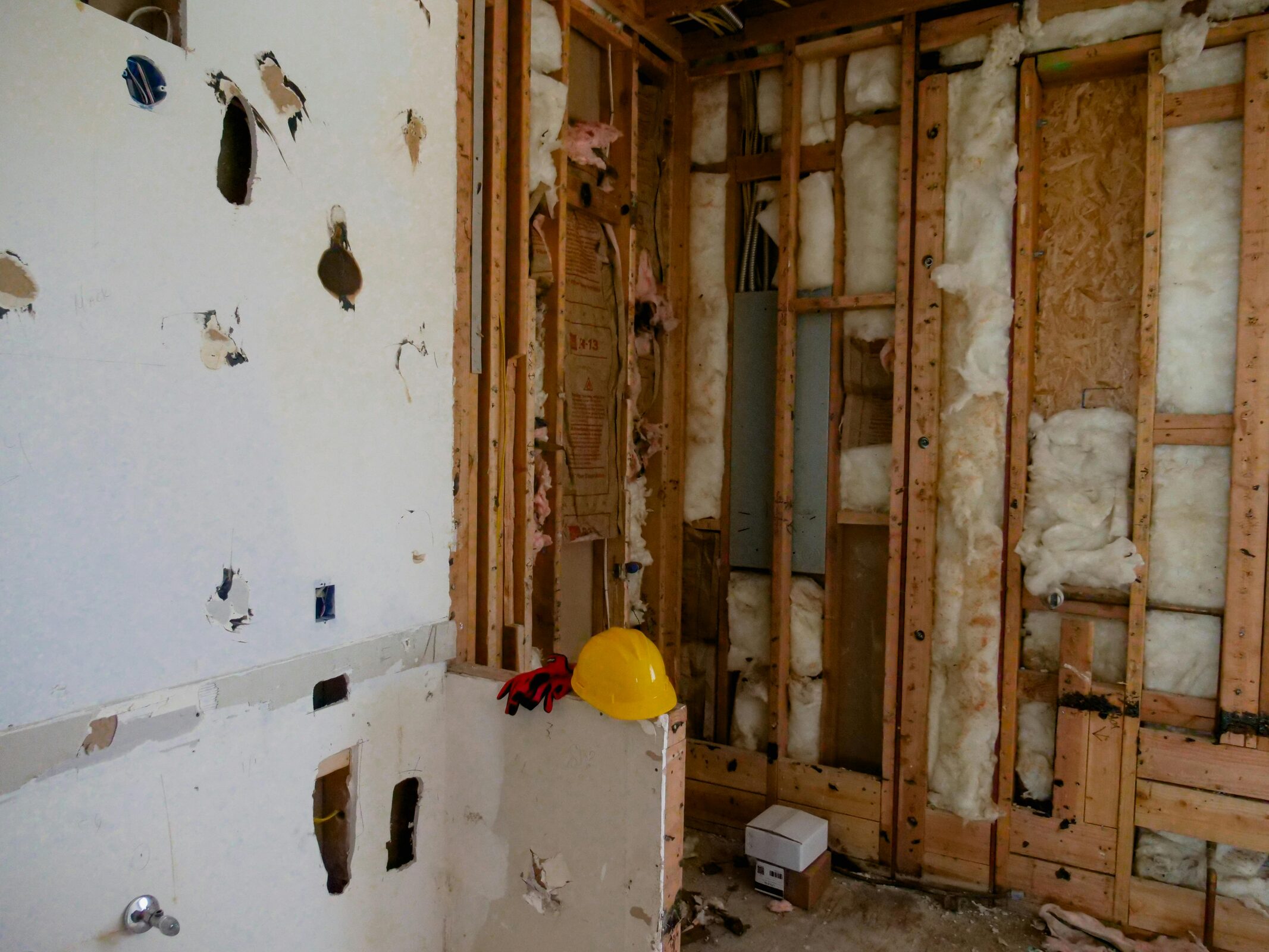 Residential interior prepared for clean selective demolition